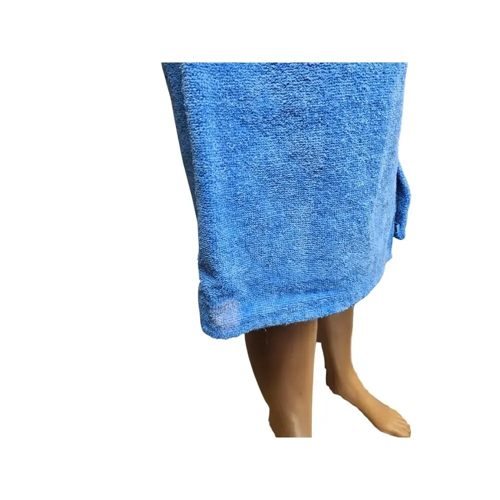 1960s Blue Terry Cloth Sea Island Loungewear Sauna Bathrobe Towel Wrap Size OS - Picture 9 of 9